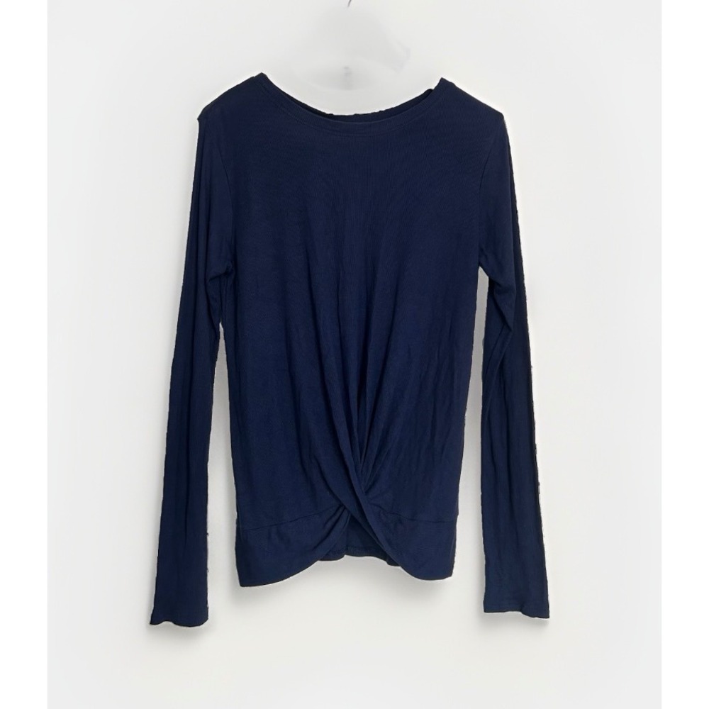 Zella Navy Blue Ribbed Front Twist Long‎ Sleeve Top Size M ZEL12022
